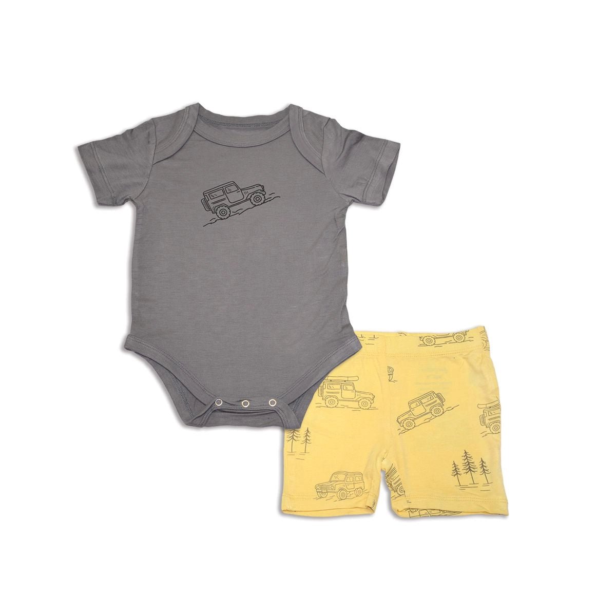 Off Road Bamboo Short Sleeve Onesie & Short Set - Bamboo My Baby