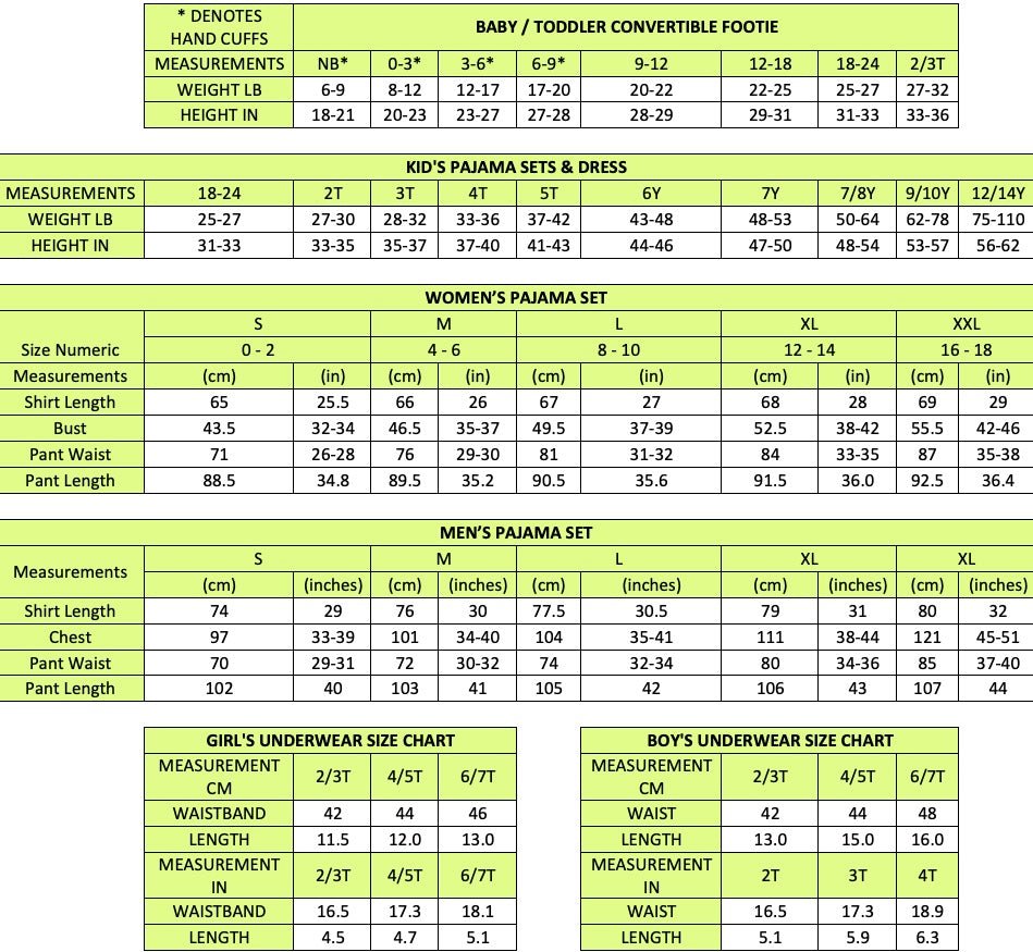 "Bellabu Bear" Size Chart - Bamboo My Baby