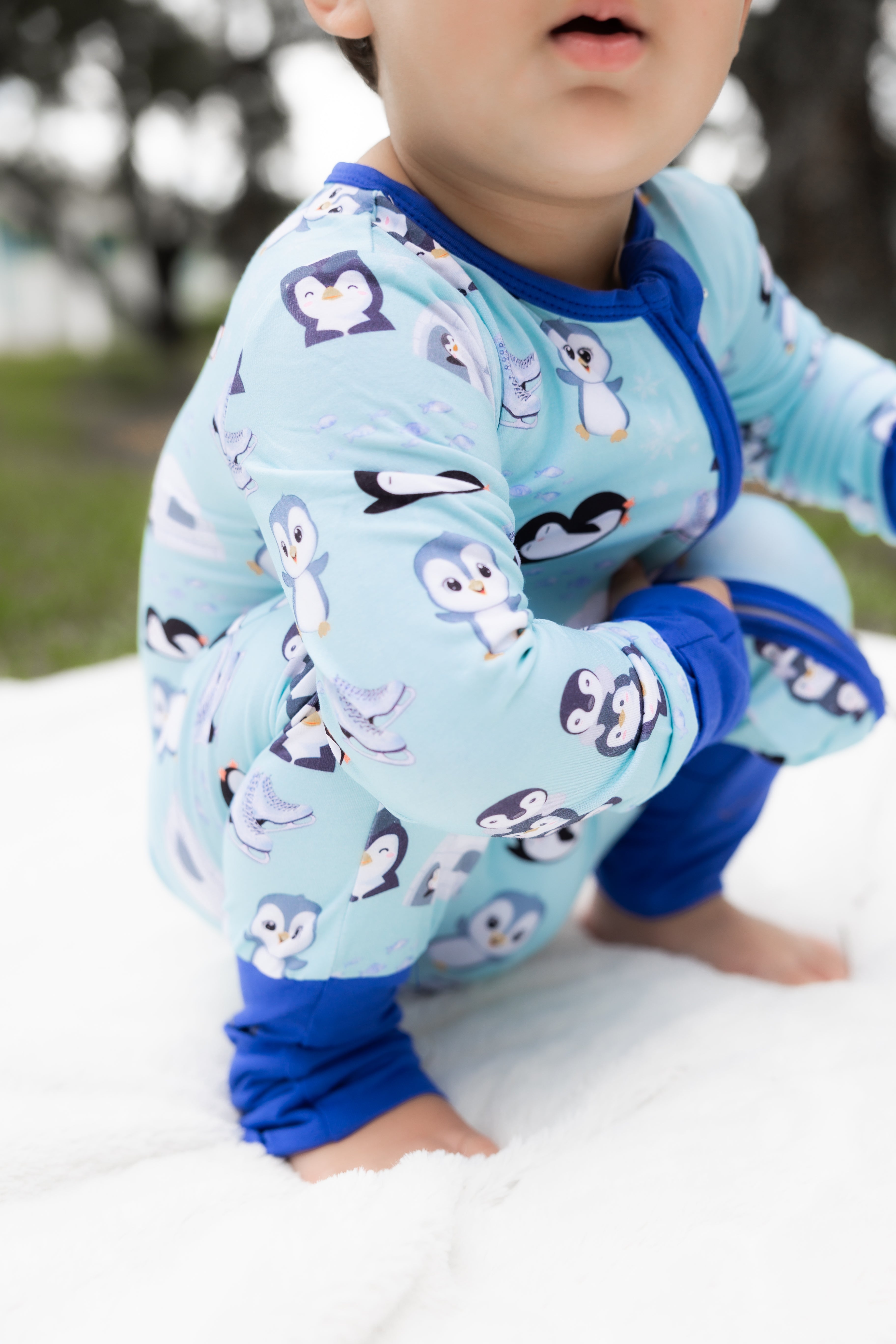 New 9 months high quality, Boboli penguin deals sleeper, baby boys 74cm blue velour